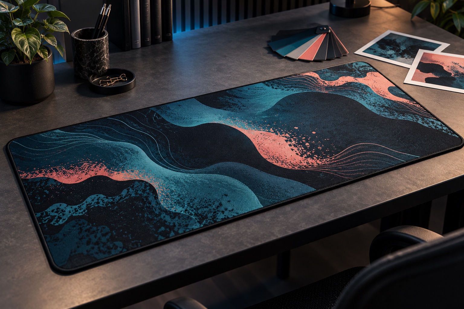 Illustration of a custom desk mat on a creative studio table